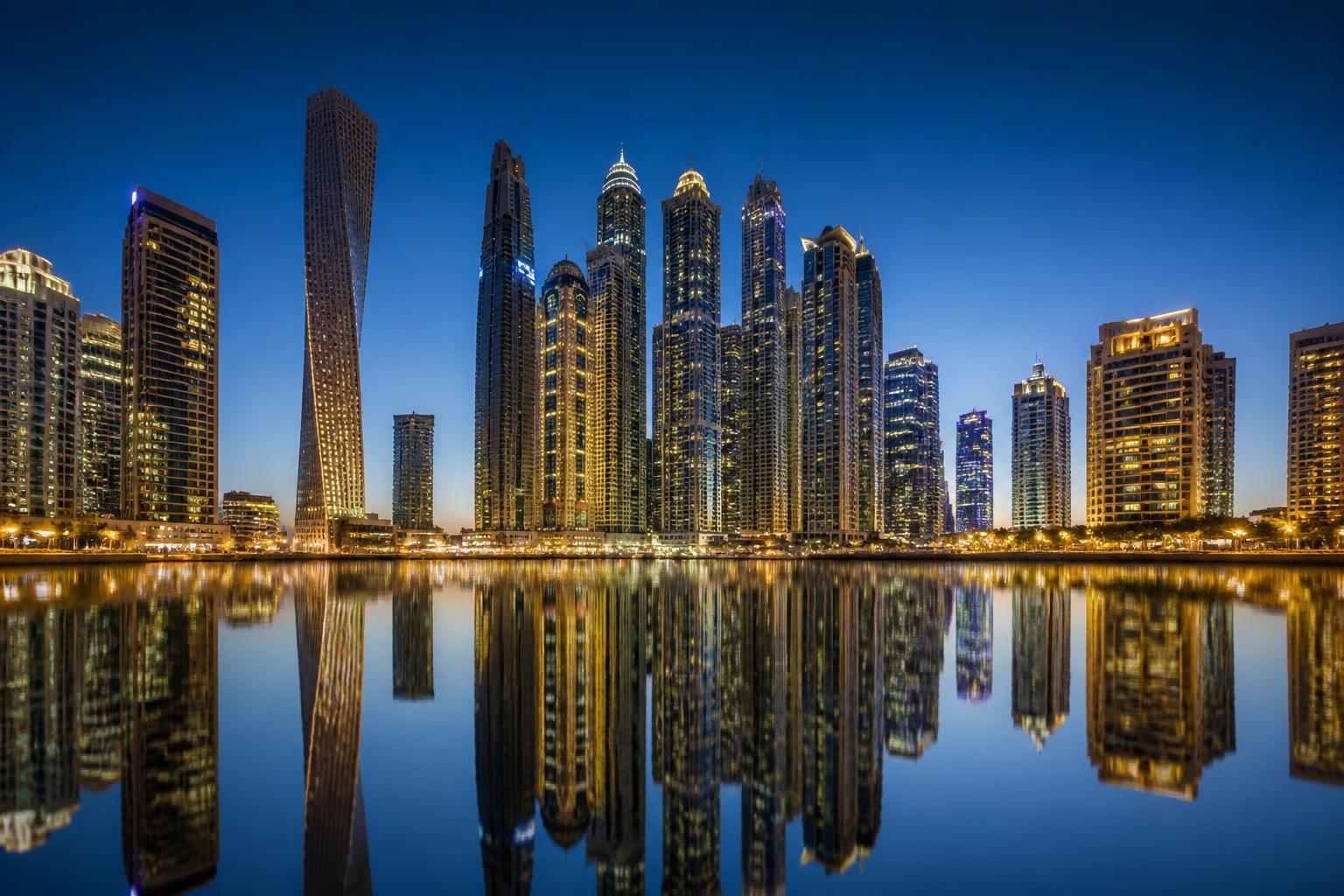 Dubai Marina skyline at twilight